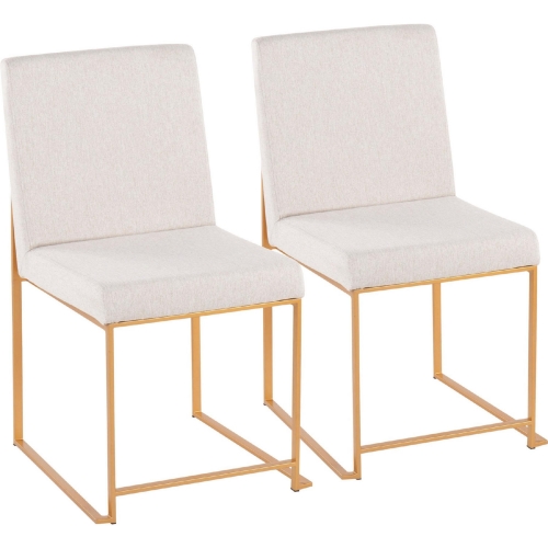 High Back Fuji Dining Chair in Beige Fabric & Gold Steel (Set of 2)